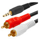 3.5mm Audio Jack to Two Male RCA Cable (10 Meters) CL4010A, close-up image showing black, red, and white connectors with gold-plated tips for audio and video connections.