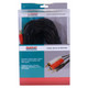 Product 3.5mm Audio Jack To Two Male RCA Connectors Cable (20 Meters) CL4020A, black audio cable with 3.5mm jack on one end and two RCA connectors on the other end, packaged in a clear plastic box.