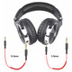 Parrot Wired Headphones CT3012, black over-ear headphones with adjustable headband and detachable red and black audio cables with 6.3mm and 3.5mm connectors.