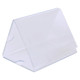 Product A5 Three Sided Acrylic Table Talker DP0305, a Clear Acrylic Display Stand with Three Sides Designed for Showcasing Menus or Signs on Tables.