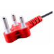 Power Cable IEC To 3 Pin (10M) INSTAL10A, close-up of a red electrical power cord with three metal pins and a black cable for appliance power connection.