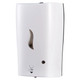 Janitorial Sanitizer Dispenser Auto JA0502AS, white automatic hand sanitizer dispenser with a sleek design and a silver dispensing spout.