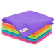 Micro Fibre Cloth 280gsm (Pack of 5), colorful microfiber cleaning cloths stacked, including purple, orange, green, blue, and pink, for cleaning and polishing.
