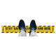 COVID-19 Social Distancing Floor Graphic (600x80mm - Pack of 10), yellow and black caution tape-style floor sticker with message to stay safe, keep distance, and prevent the spread of COVID-19.