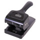 Steel Hole Punch (65 Sheets - Black), black steel hole punch with ergonomic handle and adjustable punching mechanism.
