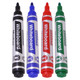 Whiteboard Marker (Bullet Tip - Pouch 4) PW0401A, set of four colorful whiteboard markers in black, blue, red, and green with bullet tips.