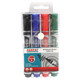 Whiteboard Marker (Bullet Tip - Pouch 4) PW0401A, transparent plastic pouch containing four colored markers: black, blue, red, and green, with bullet tips for writing on whiteboards.