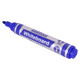 Whiteboard Markers (10 Markers - Bullet Tip - Blue) PW1001D, blue bullet tip whiteboard marker with product label and cap.