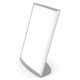 Sign Frame - Desk Top Portrait (210*297mm) SF2129V, a silver-colored, upright acrylic sign holder with a curved base for displaying notices or advertisements on desks.
