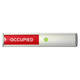 Sign Frame (50*280mm - Vacant / Occupied Slide - Retail Pack) SN1002, product image of a rectangular sign with an occupied indicator, red and white color scheme, and a green status light for occupancy status.