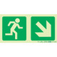 Photoluminescent 190MM Safety Sign - E13-Running Man+Diagonal Arrow Down AND Right