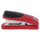 Plastic Medium Desktop Staplers 105*(24/6 26/6) - Red, side view of a red plastic stapler with black top, accommodates 20 pages, model ST3047R.