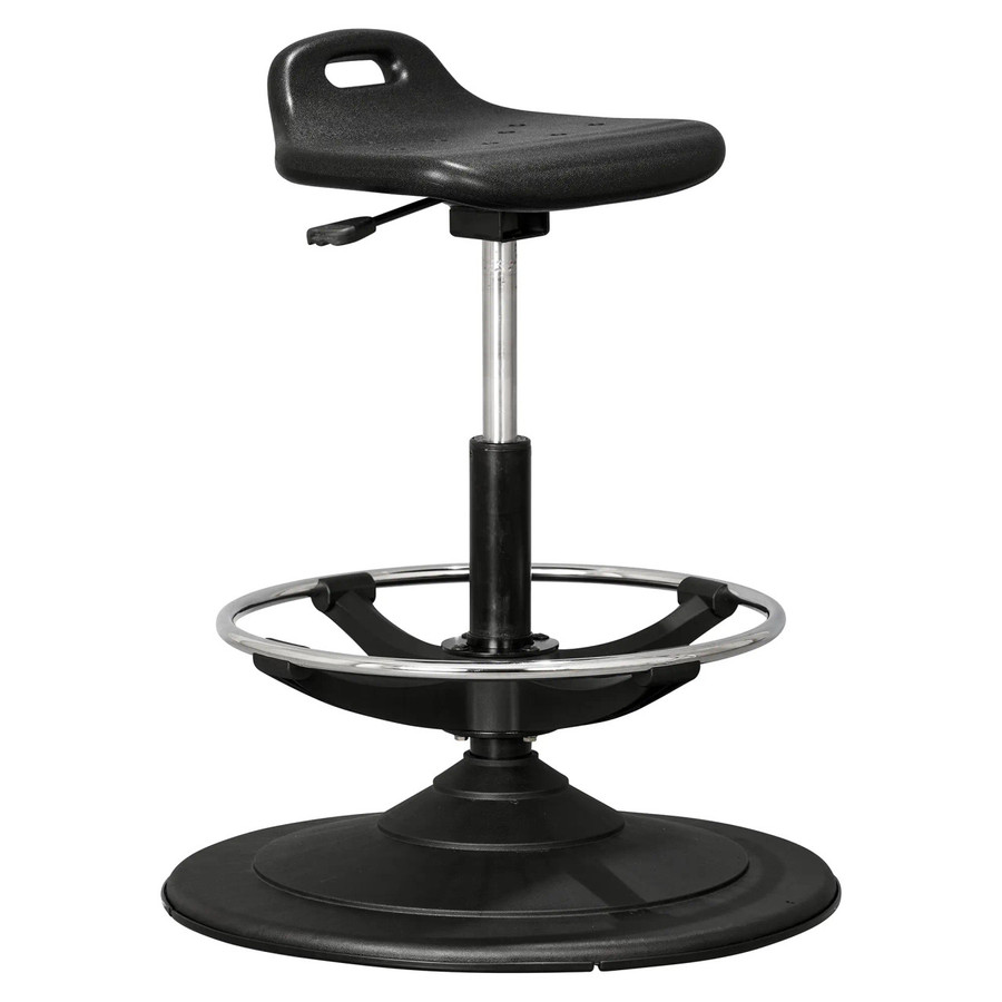 Sit-Stand Polyurethane Operator's Chair KAR-OCH-SIT, ergonomic black chair with adjustable height, swivel base, and polyurethane seat and backrest for industrial or office use.