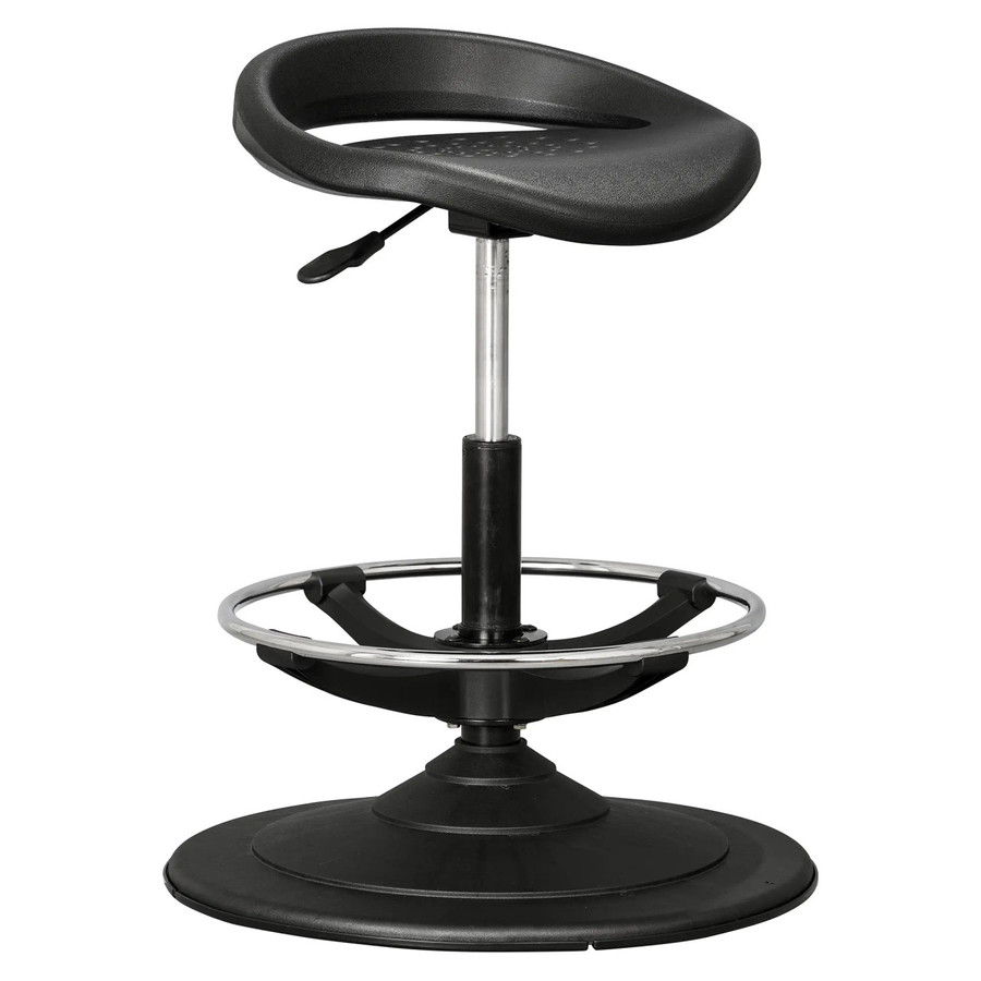 Round Polyurethane Stool 11/ZZ/DEPU2 + 11/ZZ/WBD01, black adjustable height stool with a circular base and footrest.