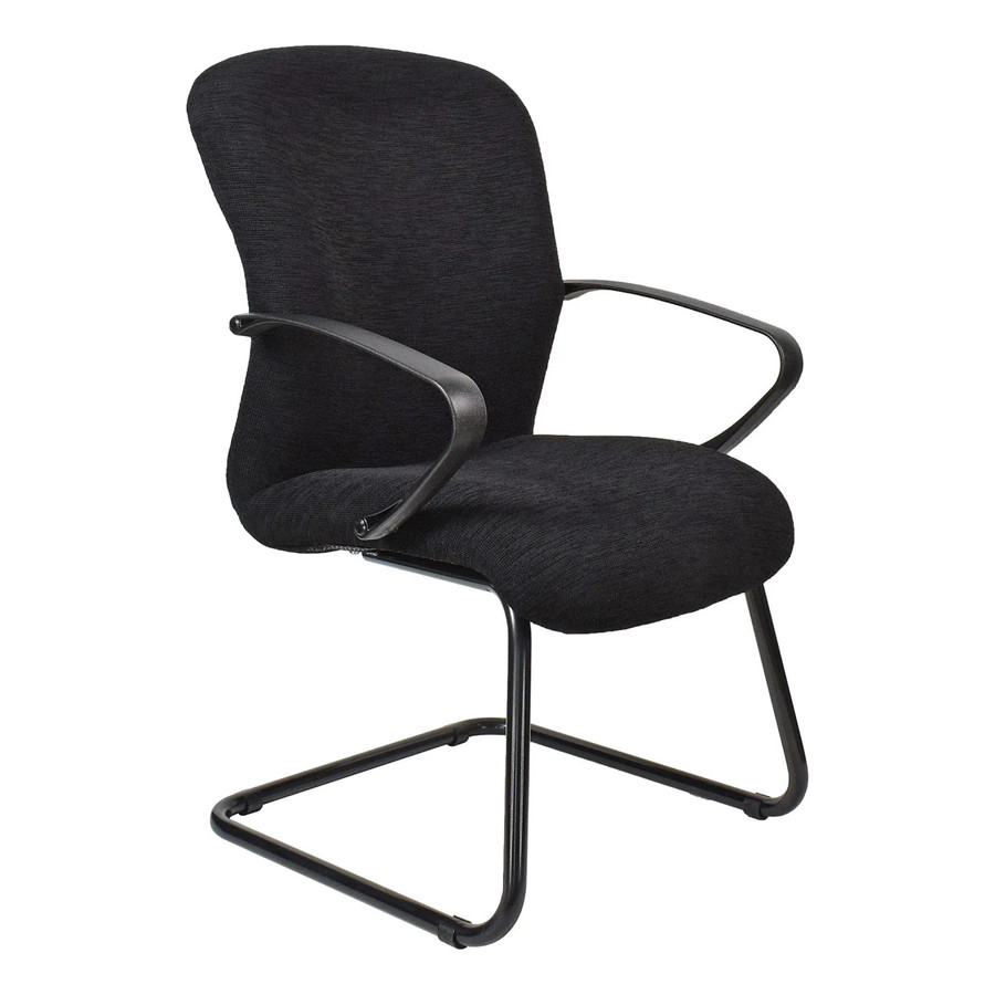 Tuscan Sleigh Base Visitor Office Chair COF-VCH-TRC3, black fabric upholstered ergonomic office chair with armrests and a sled base design. Tuscan Sleigh Base Visitor Office Chair COF-VCH-TRC3, black fabric upholstered ergonomic office chair with armrests and a sled base design.