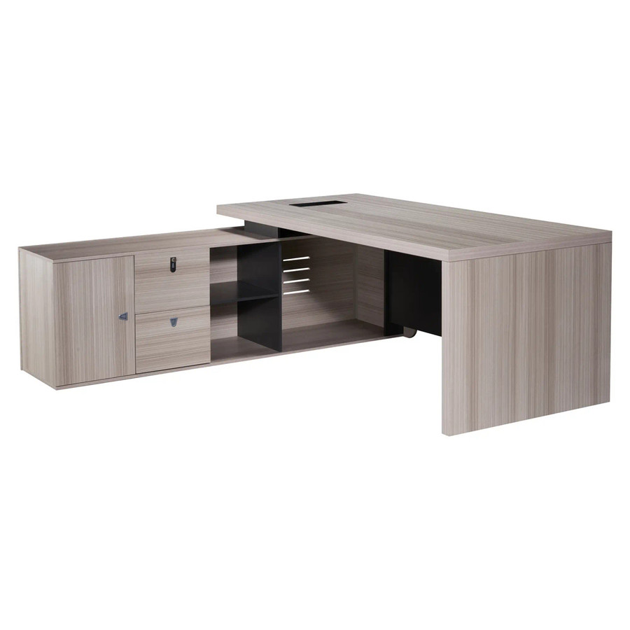 2000mm Light Oak Executive Desk with Matching Fixed Credenza - Additional View 3