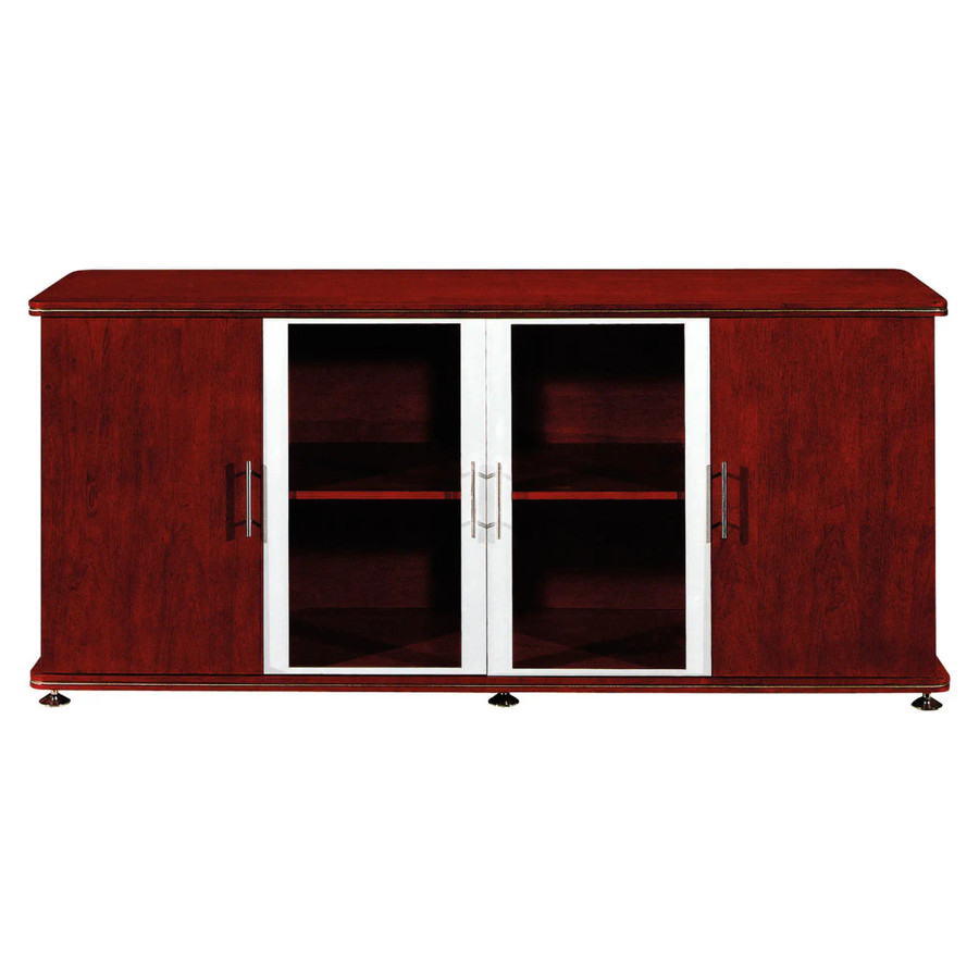 Grand Server Unit FOF-SVU-S007, wooden server cabinet with glass doors and metal handles, suitable for data and computer equipment storage.