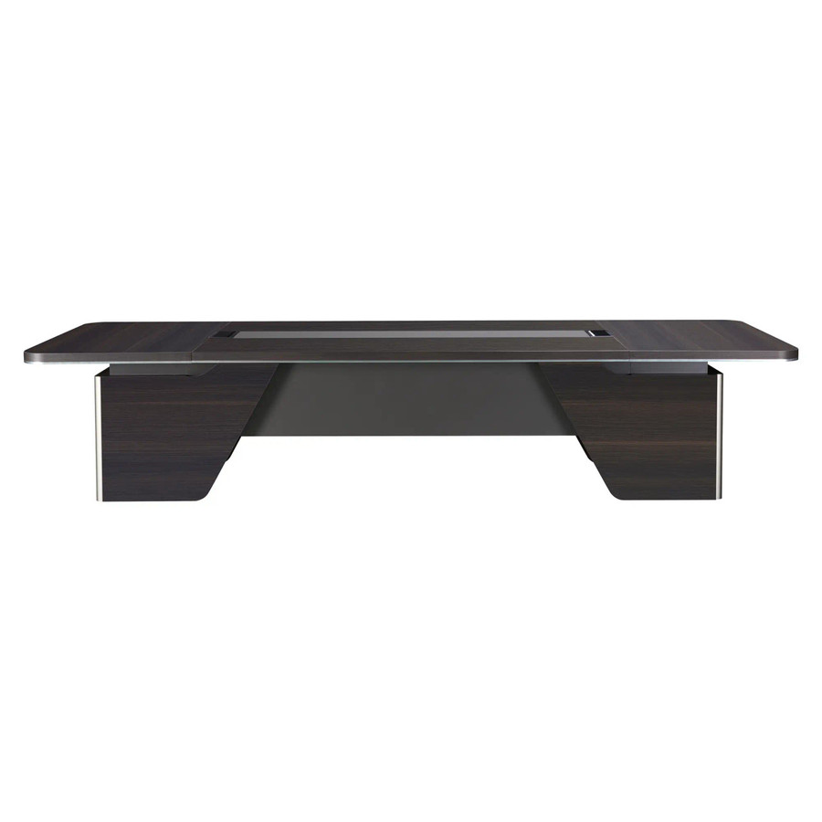 Product 3600 mm Rectangular Boardroom Table Fof RBT-M507, Sleek Modern Conference Table with a Dark Wood Finish and Steel Accents, Designed for Professional Boardrooms.