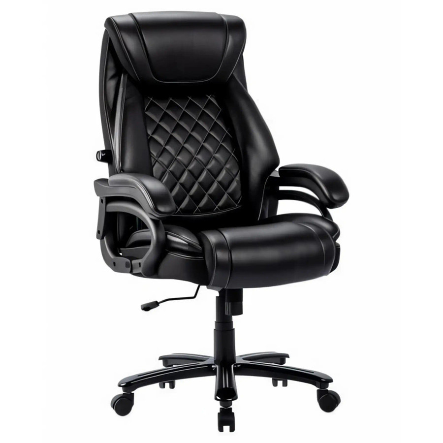 Limo High-back Office Chair ISC-HCH-LIM, black leather ergonomic executive desk chair with quilted diamond pattern on backrest and adjustable height with swivel base.