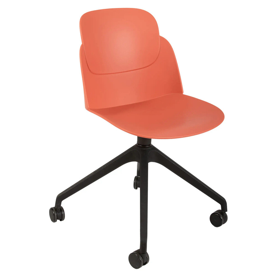 Aspen Nylon High Base Typist Office Chair, modern ergonomic office chair with orange nylon base and black caster wheels.