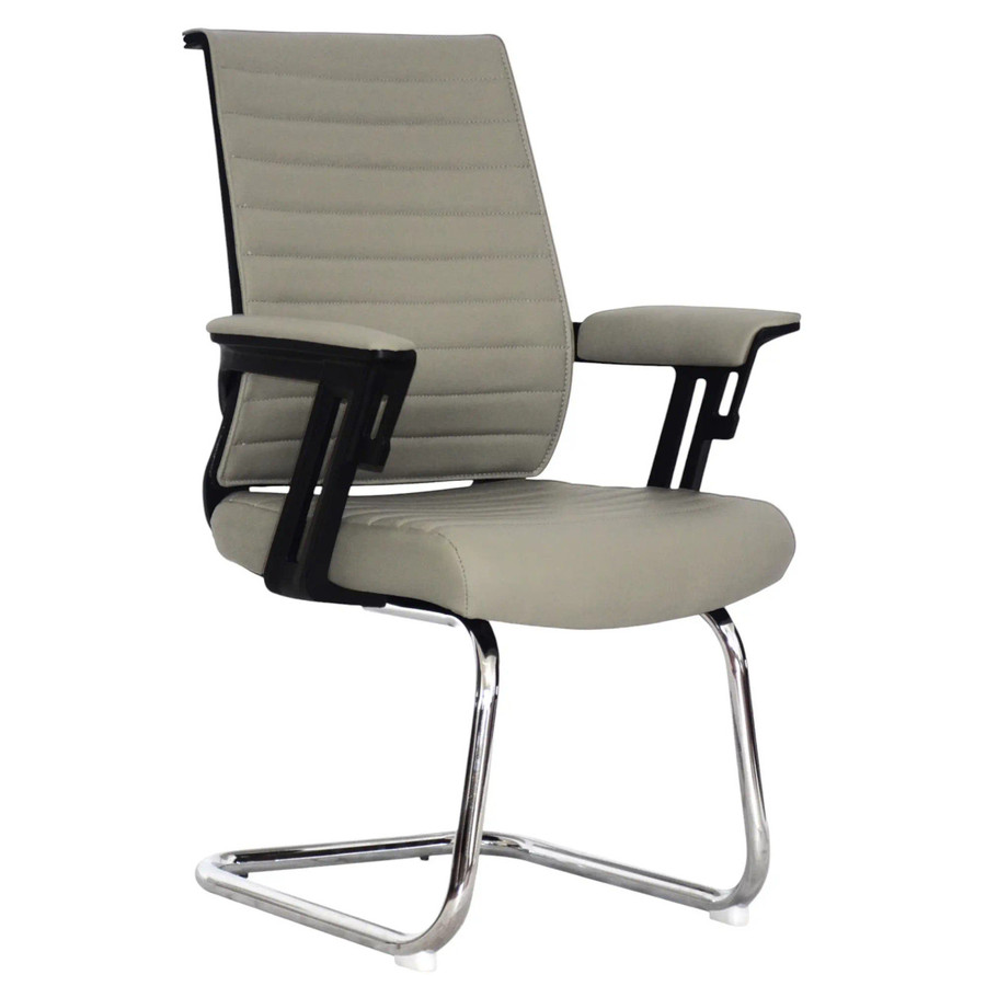 Wallstreet Visitor Office Chair, modern ergonomic office chair with beige cushioned seat and backrest, black armrests and a chrome sled base.