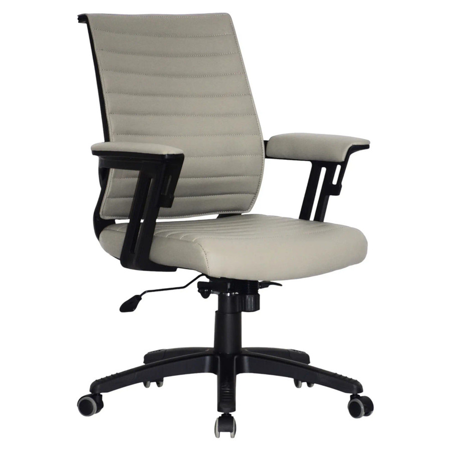 Wallstreet Medium-back Office Chair, ergonomic office chair with beige leather upholstery, adjustable height, and black armrests and base.