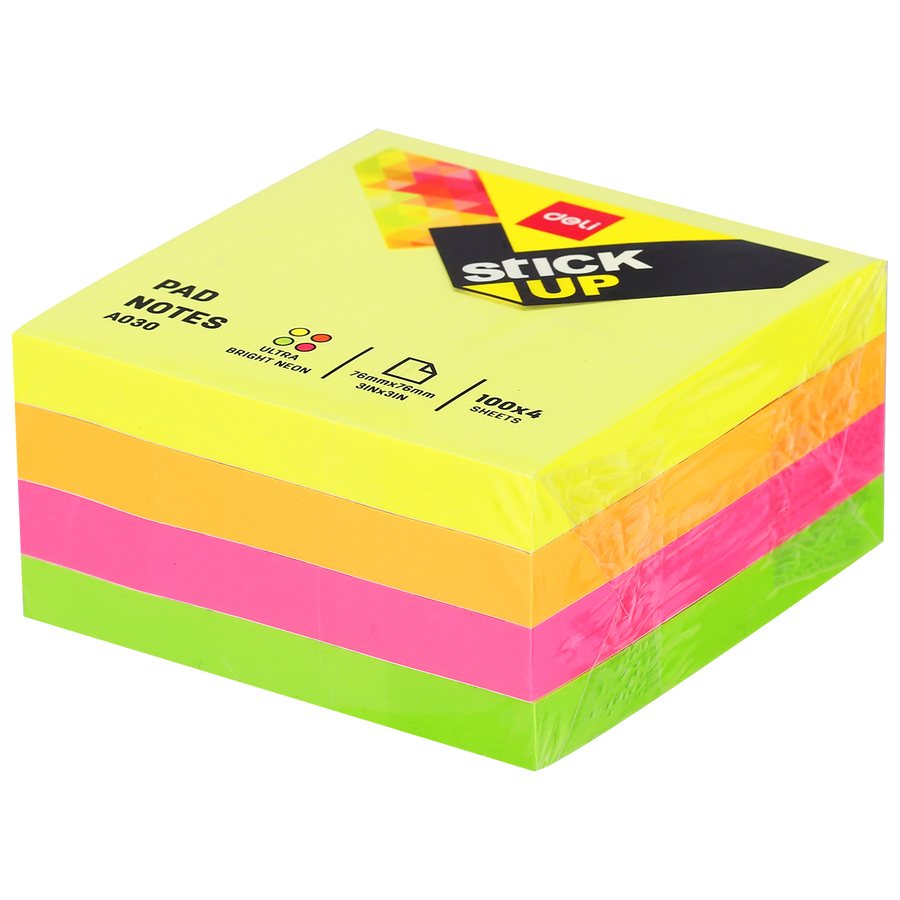 Sticky Notes 76 x 76 mm 100 Sheets Pink, Blue, Yellow, Green Neon - EA03003