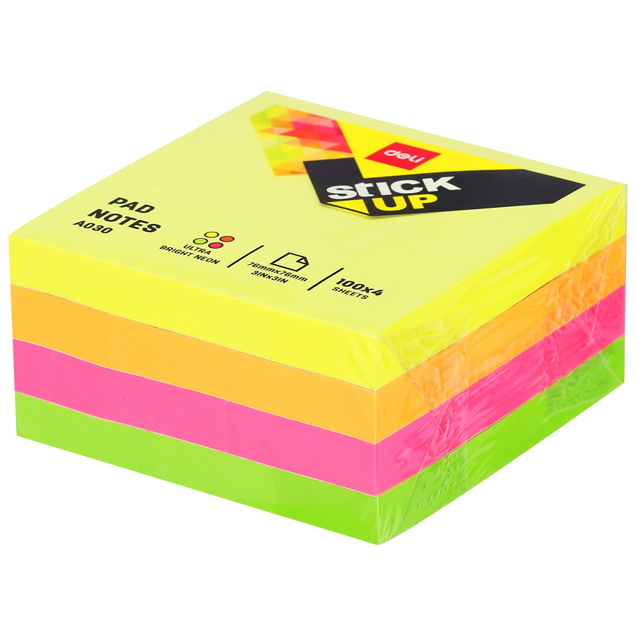 Sticky Notes 76 x 76 mm 100 Sheets Pink, Blue, Yellow, Green Neon - EA03003
