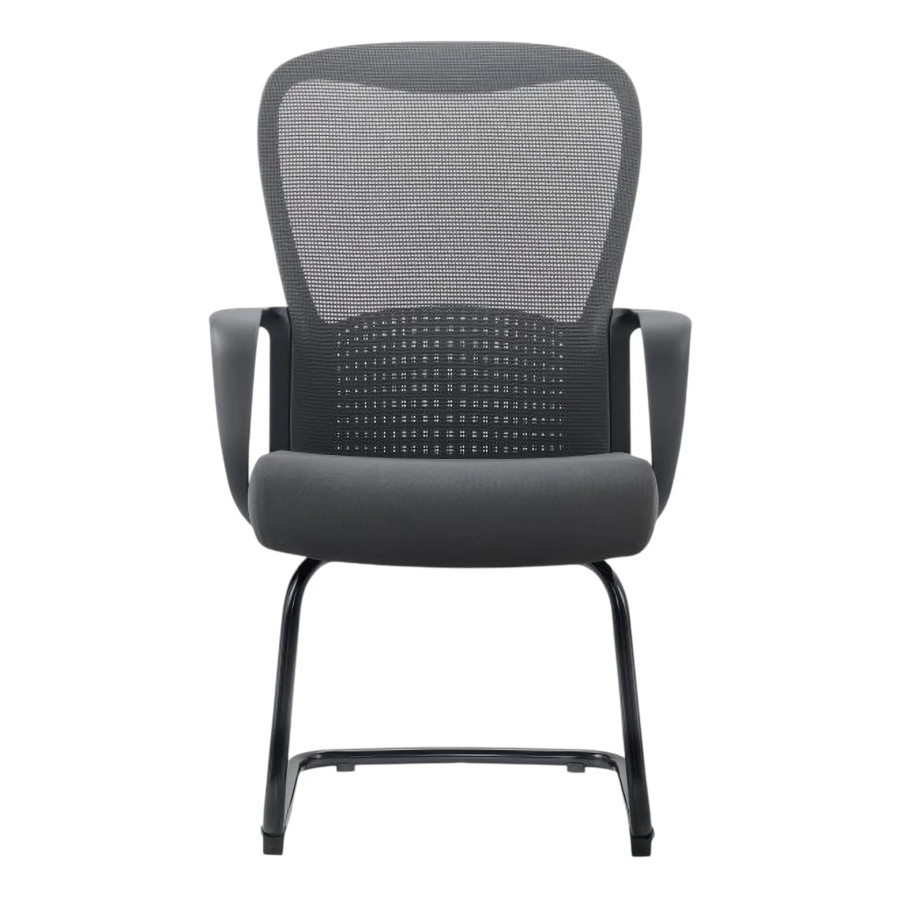 The Black Mesh with Steel Sleigh Frame Visitor Office Chair features a black mesh backrest, cushioned seat, and sleek chrome-finished sleigh base with armrests.