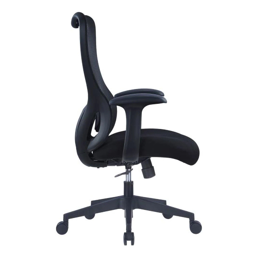 Black Mesh Corporate Office Chair with Black Nylon Frame, Medium-back, and Adjustable Features, from Brand 67, Showcasing Ergonomic Design and Sturdy Five-Star Base with Wheels.