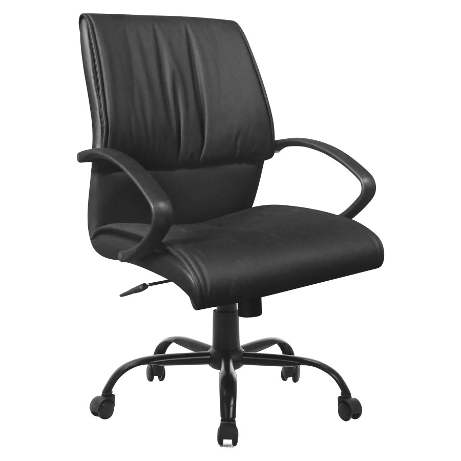 DB017A Black Polyurethane Leather with Steel Base Medium-Back Office Chair