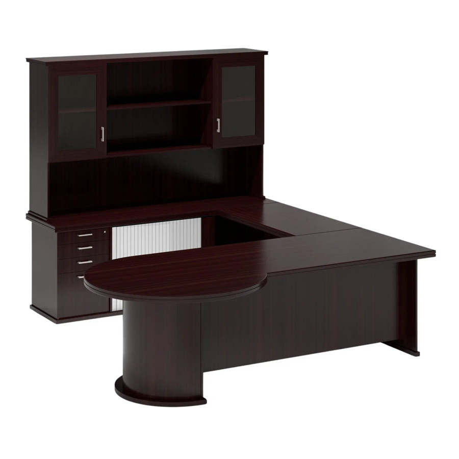Volante Managerial Office Desk with Two Glass Door Top Unit with Pedesnza