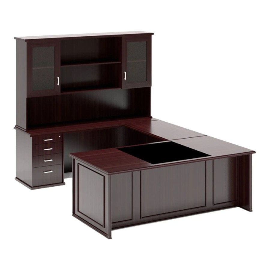 Admiral Managerial Office Desk with Two Glass Door Top Unit with Pedestal