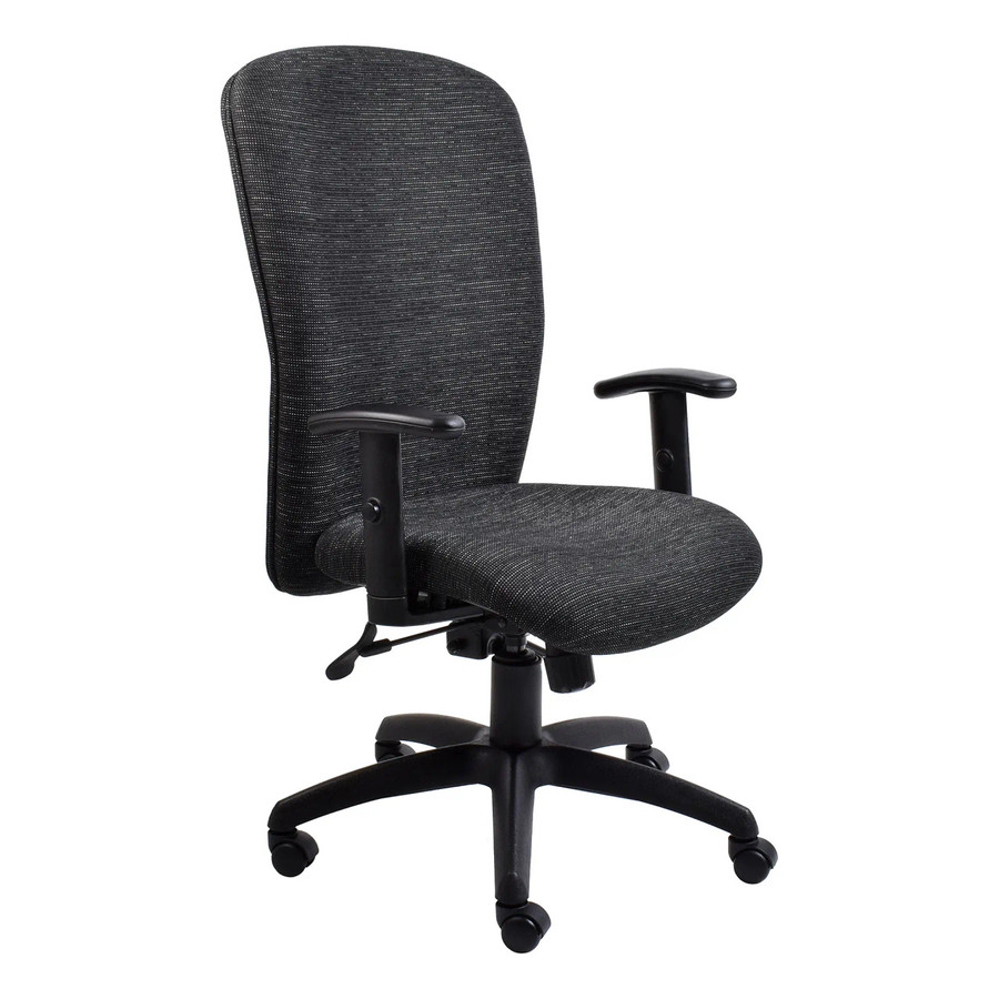 Diva High-back Chair, ergonomic office chair with dark fabric upholstery, adjustable armrests, and a sturdy black five-wheel base.