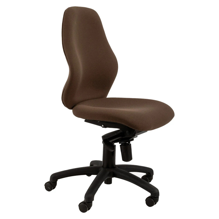 Lucea 2000 Typist Office Chair by Office Stock South Africa, a Brown Leather Corporate Office Furniture Piece with a High Backrest and Black Base on Casters, Promoting Comfort and Healthy Posture in Modern Workplaces.