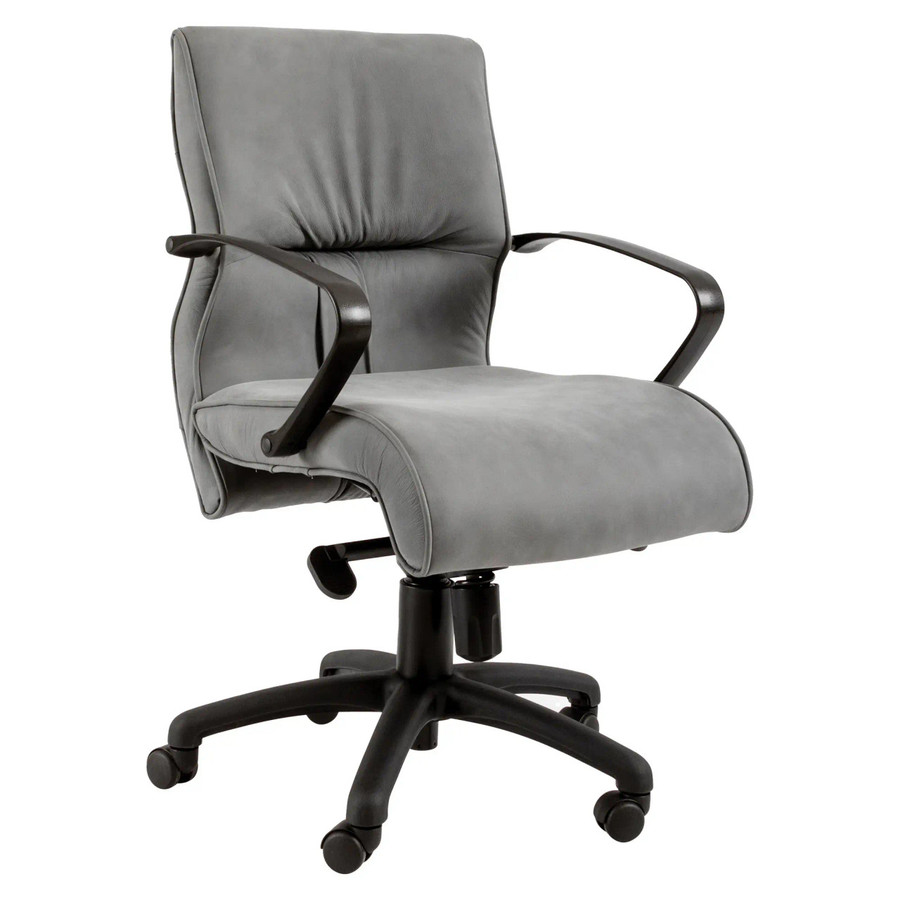 Grey Ombra Medium-back Office Chair by 67, Featuring a Modern Design with Black Armrests and Base, on a White Background, Representing Modern Office Furniture with Ergonomic Support and Style.