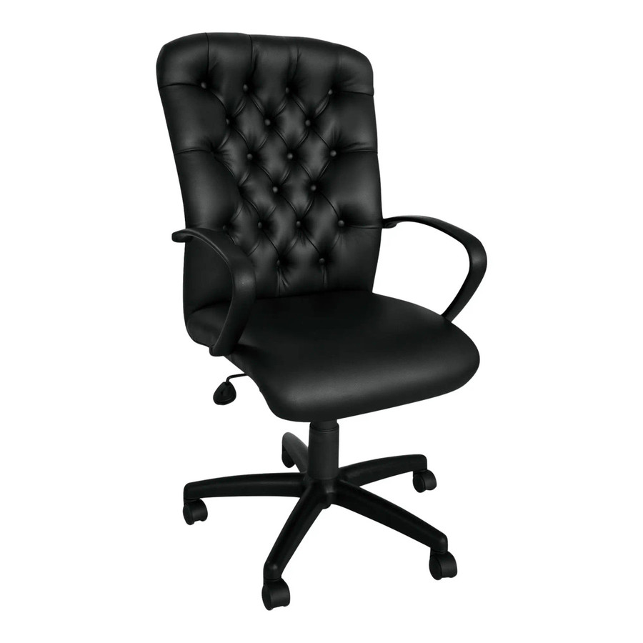 Adda Polyurethane High-back Chair, black executive office chair with tufted backrest, padded armrests, and adjustable height, ideal for office use.