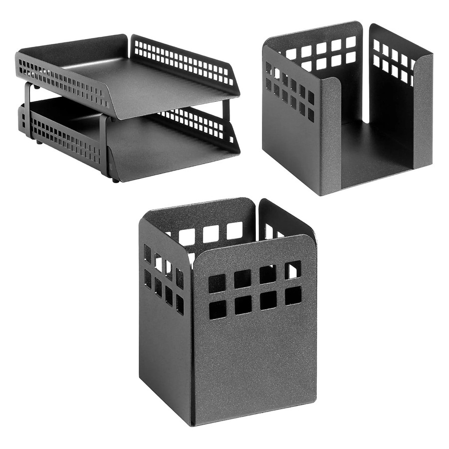 Square Punch Desk Set: Two-tier Letter Tray, Paper Cube Holder, and Pencil Cup Square Punch Desk Set: Two-tier Letter Tray, Paper Cube Holder, and Pencil Cup