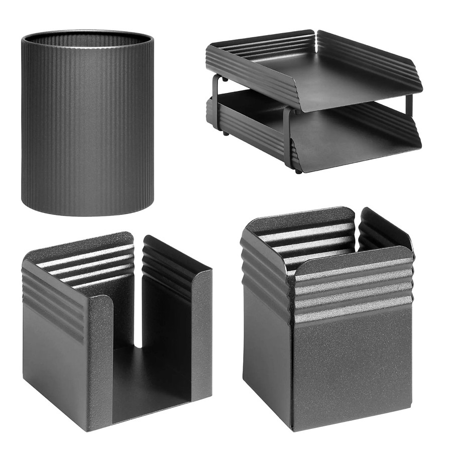 Fluted Desk Set: Two Tier Letter Tray, Paper Cube Holder, Pencil Cup, Waste Paper Bin | Office Accessories | Office Stock