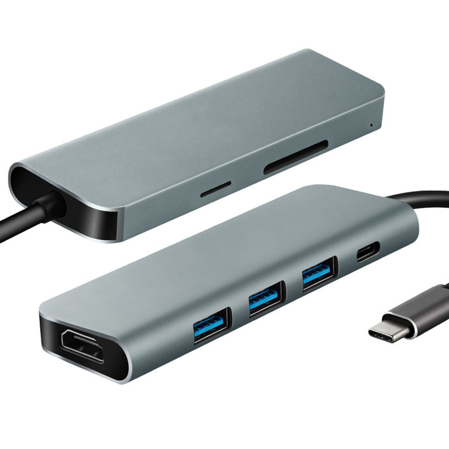 7 in 1 USB C Hub (HDMI x 1 - USB 3.0 x 3 - DP x 1 - SD x 1 - TF x 1) | Adaptors | Office Stock