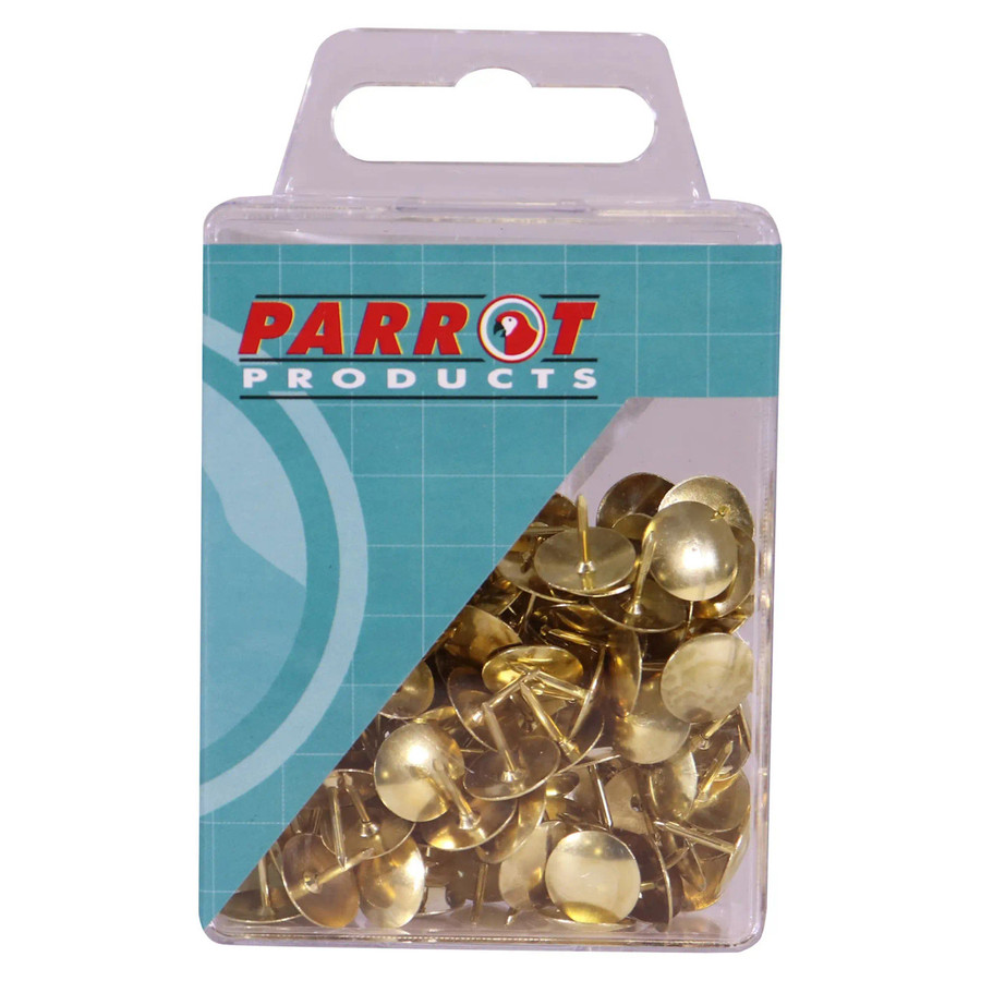 Drawing Pins Brass, boxed pack of 100 brass drawing pins used for office or craft projects.