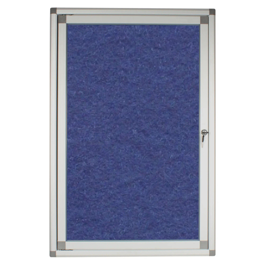 Hinged Pinning Display Case, 900*600mm Royal Blue color with metal frame and lockable door.