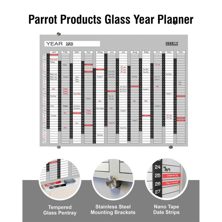 Year Planner Glass Non-Magnetic 1200*900mm