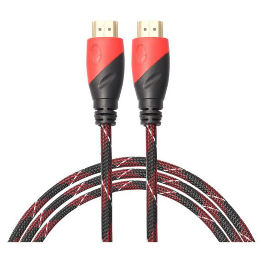 Cable - HDMI 4K 60 Hz - 10M CL1010-4K, Image of Two HDMI Cables with Red and Black Braided Outer Sleeves and Gold-Plated Connectors.