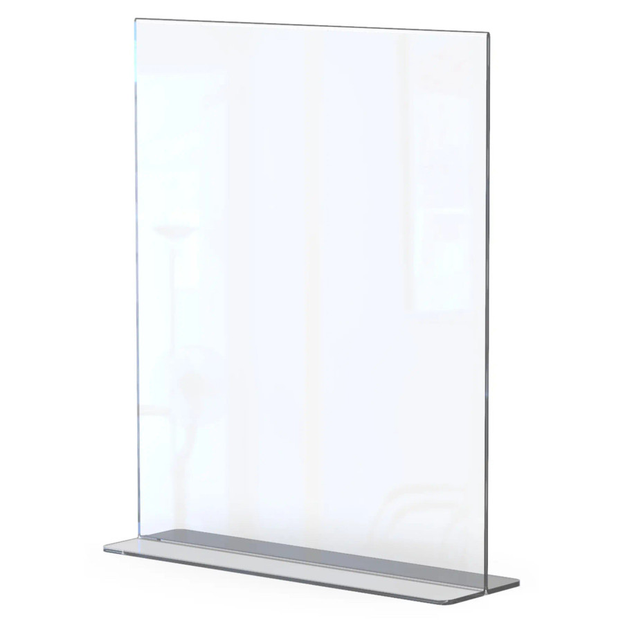 Product Menu Holder Acrylic Double Sided - A4 Portrait - Box 5 DP0204P-Z, clear acrylic display stand for holding menus in double-sided portrait orientation.