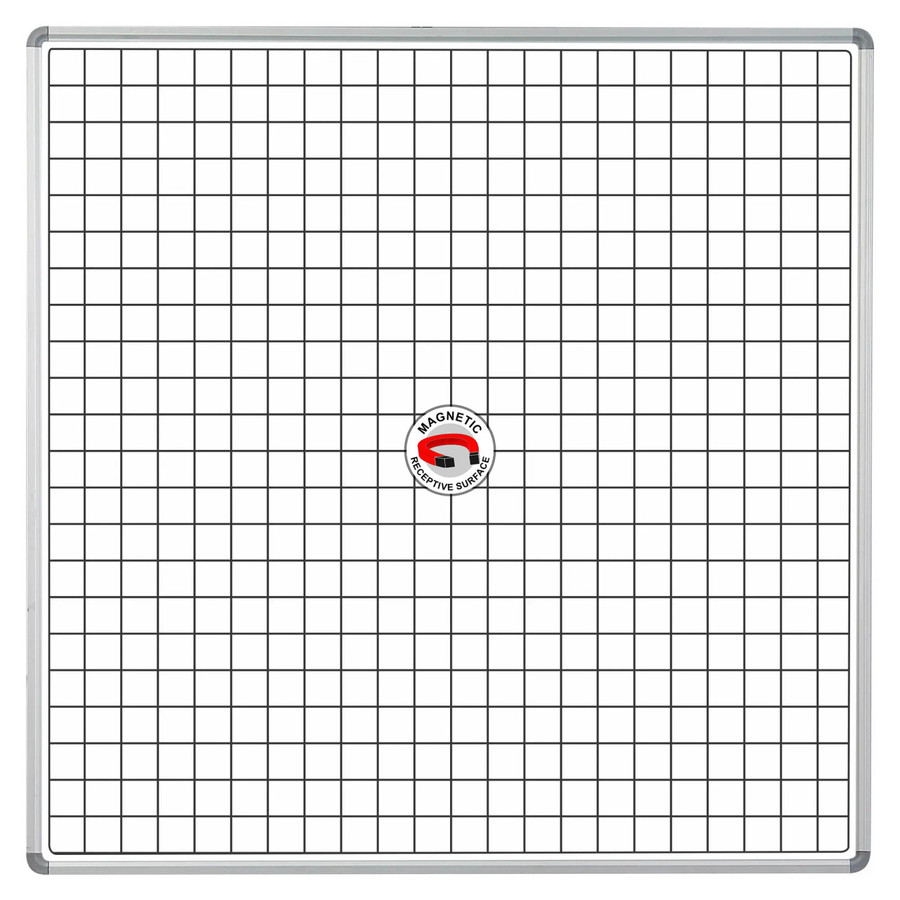 Educational Board Magnetic Whiteboard (1220 x 1220 - White Squares, Side Panel - Option a), Front View of a Magnetic Whiteboard with Grid Lines and Side Panels for Educational Use.