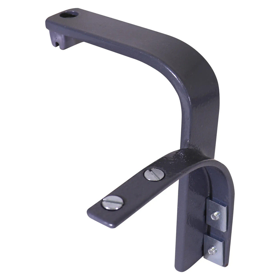 Easy Rail Mounting Bracket Set Long ER0011, a metal mounting bracket with a curved arm and adjustable screws for securing to rails.