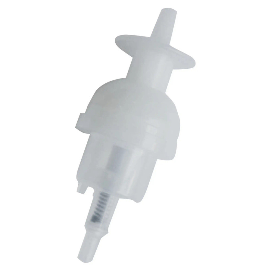 Janitorial Hand Soap Dispenser Pump for Gel JA0501G, image of a white plastic pump dispenser for gel soap with a nozzle for dispensing
