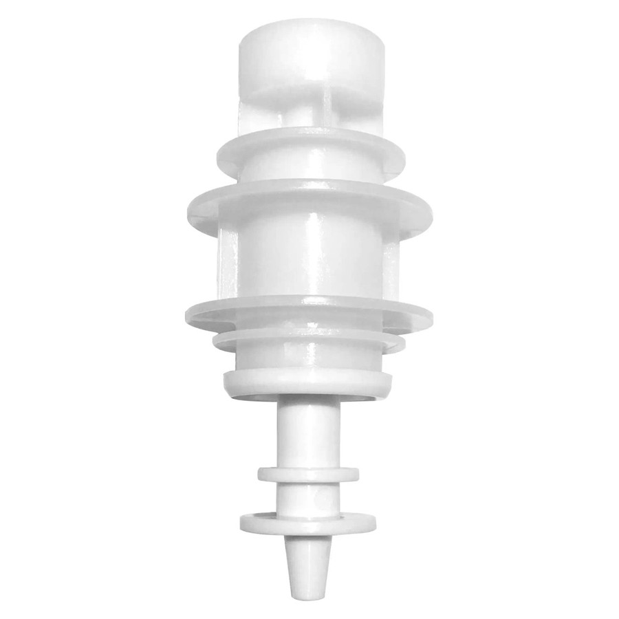 Janitorial Dispenser Pump/Nozzle - Gel JA0502G, a white plastic dispenser nozzle with multiple rings and a tapered end designed for dispensing gel in janitorial applications.