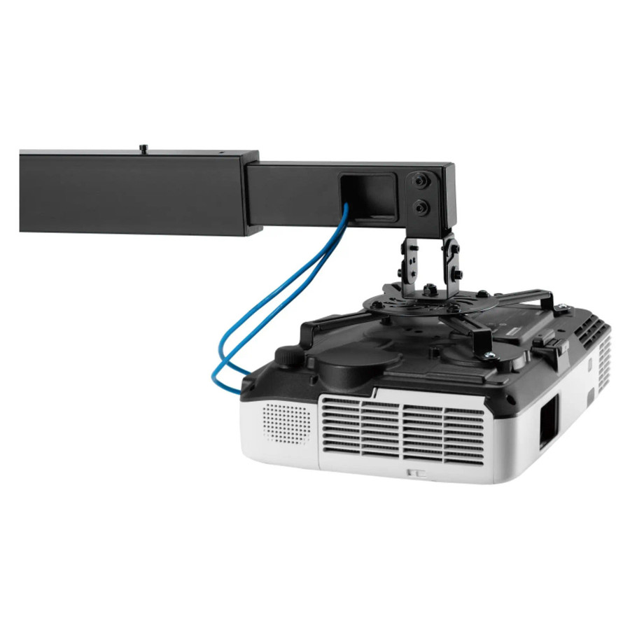 Adjustable Wall Mount Projector Bracket (926 - 1518mm), image showing a black wall mount bracket attached to a projector with adjustable arm for mounting and positioning